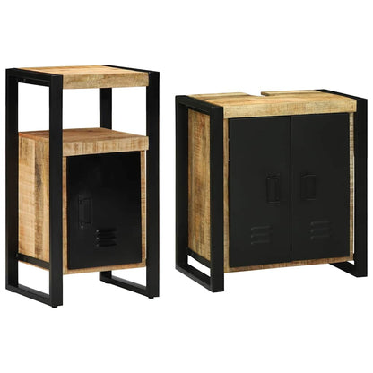 Bathroom Furniture Set 2 pcs Brown and Black Solid Mango Wood