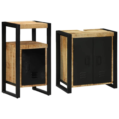Bathroom Furniture Set 2 pcs Brown and Black Solid Mango Wood