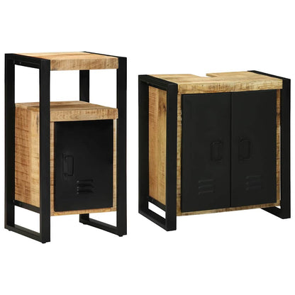 Bathroom Furniture Set 2 pcs Brown and Black Solid Mango Wood