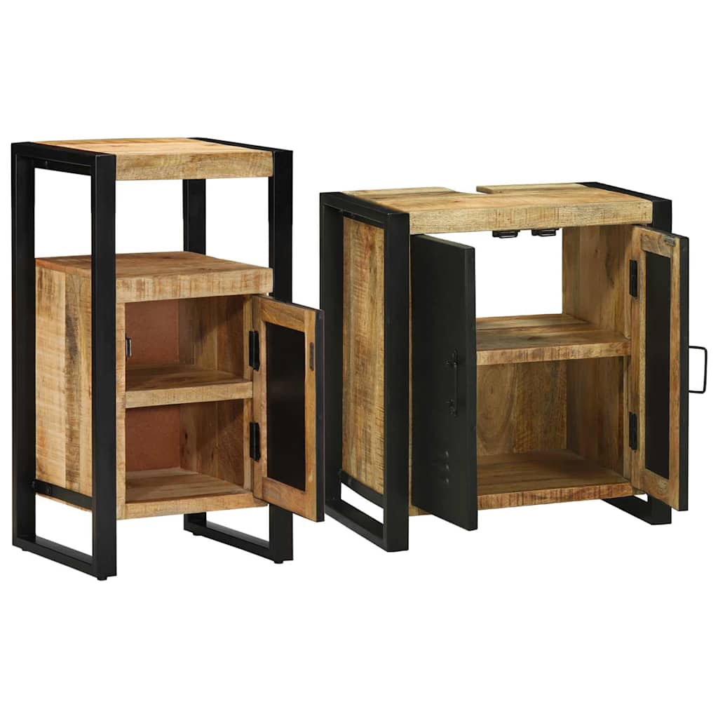 Bathroom Furniture Set 2 pcs Brown and Black Solid Mango Wood