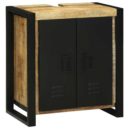 Bathroom Furniture Set 2 pcs Brown and Black Solid Mango Wood