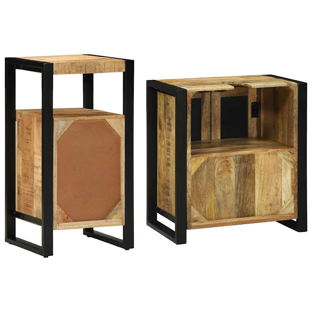Bathroom Furniture Set 2 pcs Brown and Black Solid Mango Wood