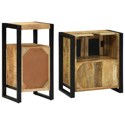 Bathroom Furniture Set 2 pcs Brown and Black Solid Mango Wood