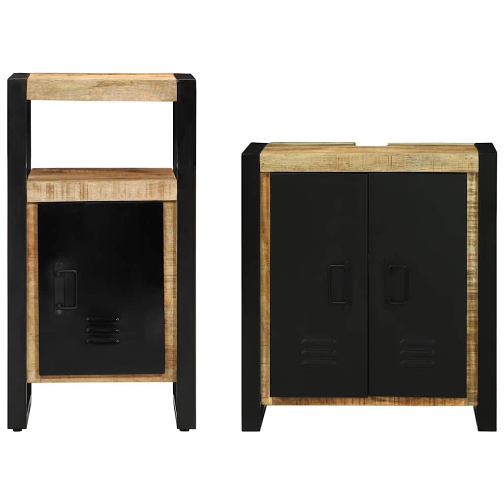Bathroom Furniture Set 2 pcs Brown and Black Solid Mango Wood