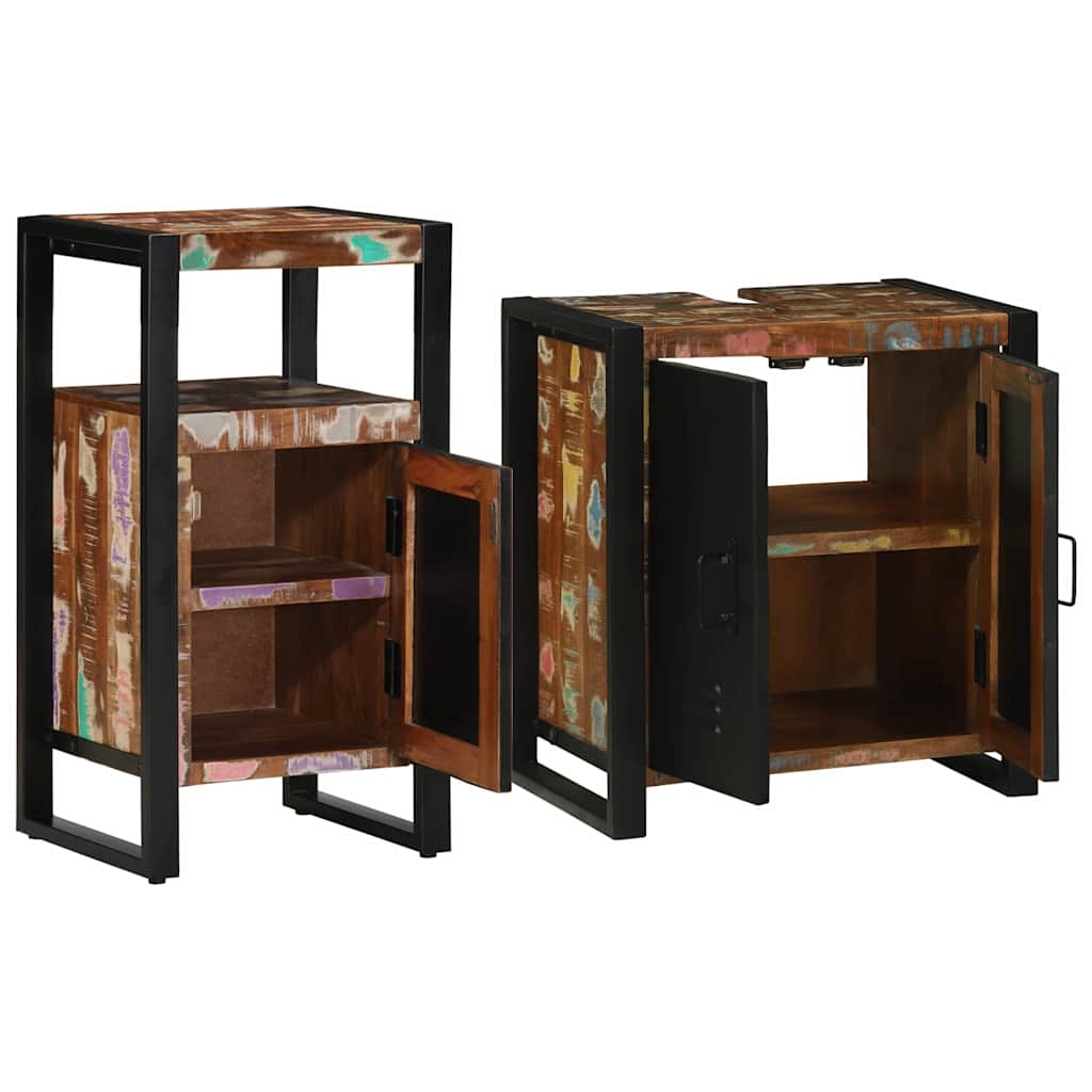 Bathroom Furniture Set with Drawer 2 pcs Solid Reclaim Wood