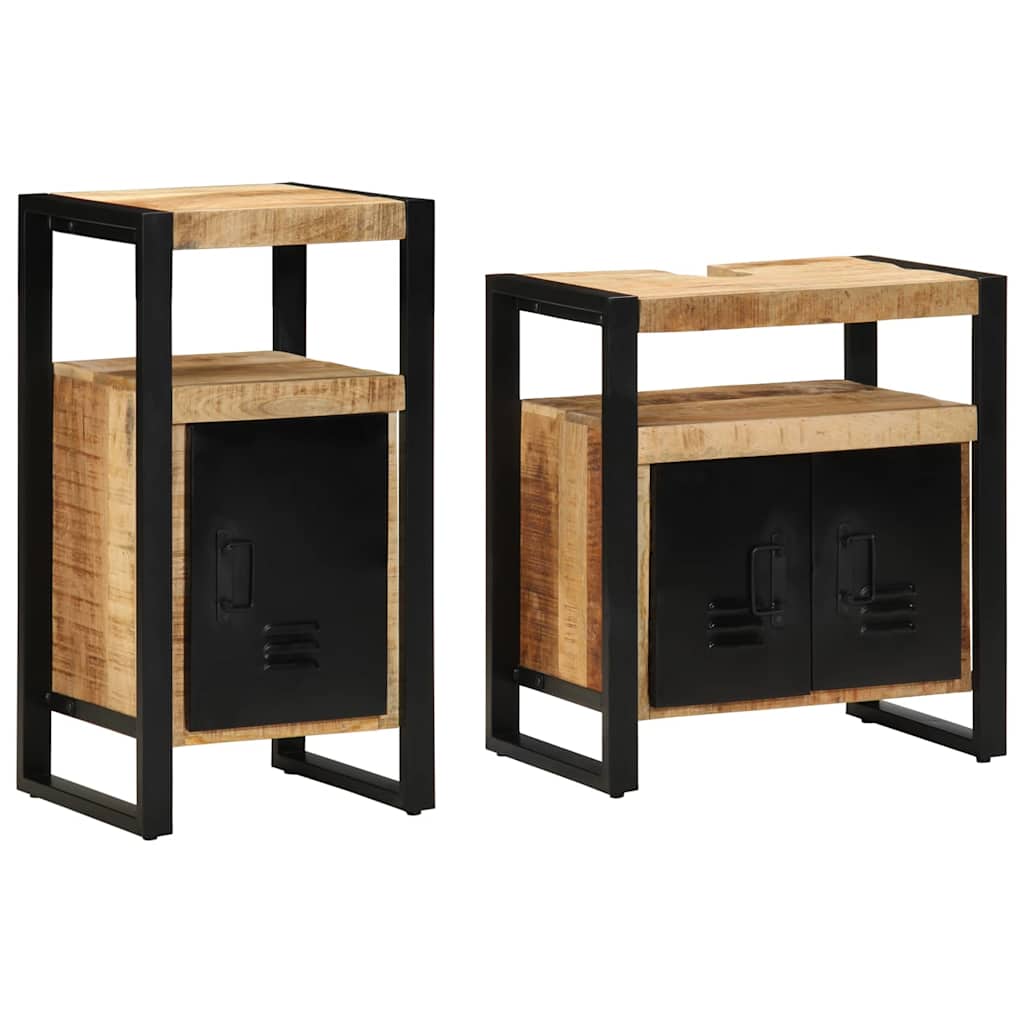 Bathroom Furniture Set 2 pcs Brown Soild Rough Mango Wood