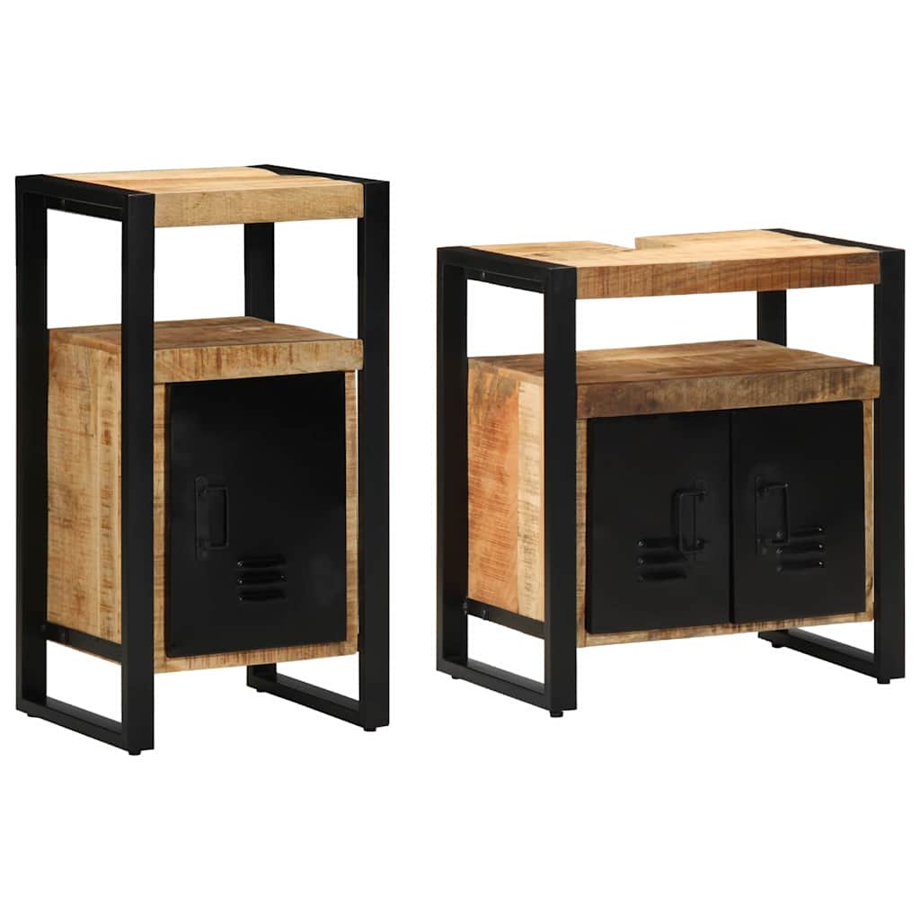 Bathroom Furniture Set 2 pcs Brown Soild Rough Mango Wood