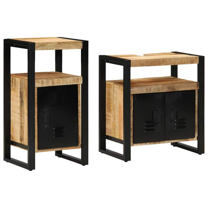 Bathroom Furniture Set 2 pcs Brown Soild Rough Mango Wood