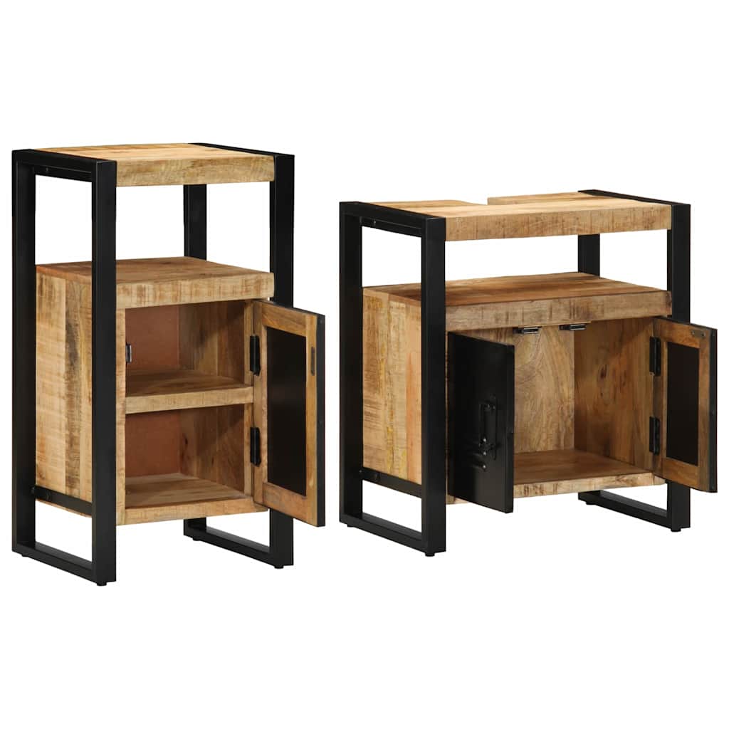 Bathroom Furniture Set 2 pcs Brown Soild Rough Mango Wood