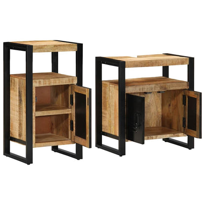 Bathroom Furniture Set 2 pcs Brown Soild Rough Mango Wood