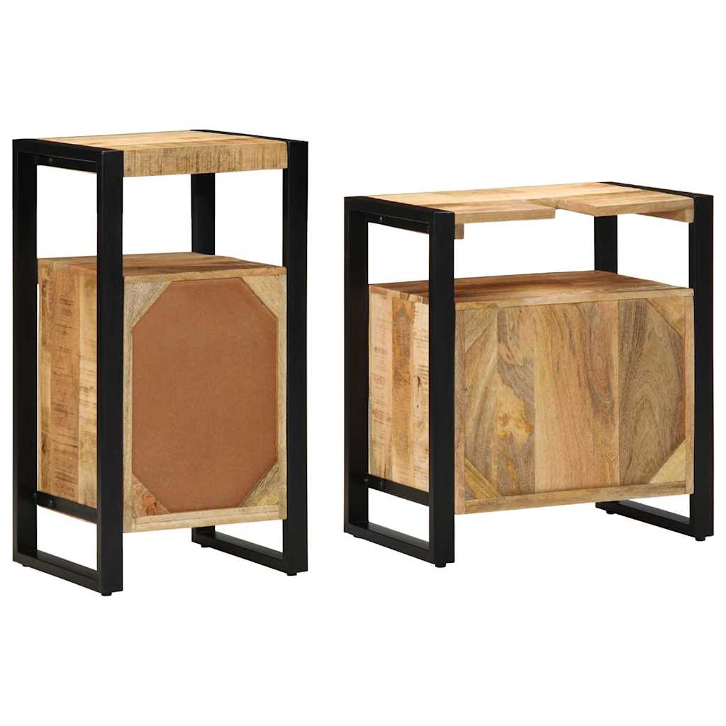 Bathroom Furniture Set 2 pcs Brown Soild Rough Mango Wood