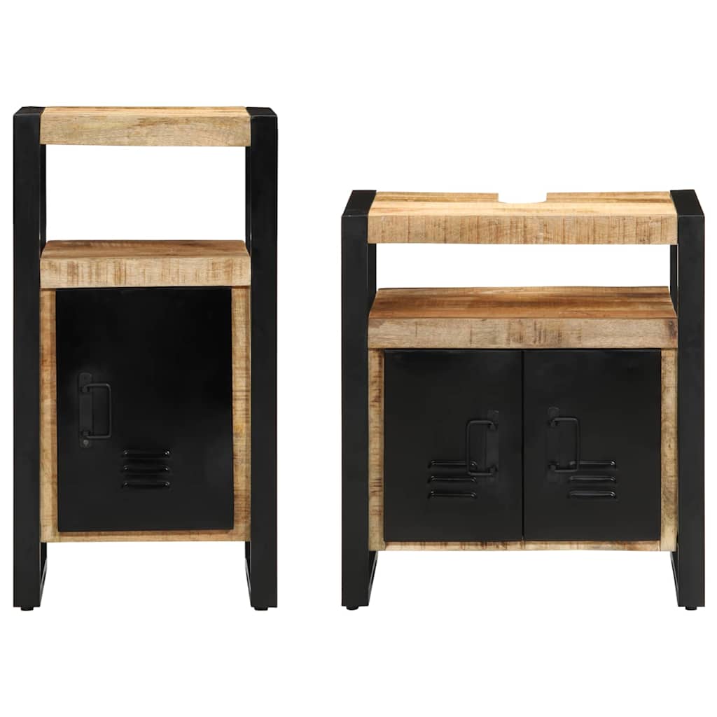 Bathroom Furniture Set 2 pcs Brown Soild Rough Mango Wood