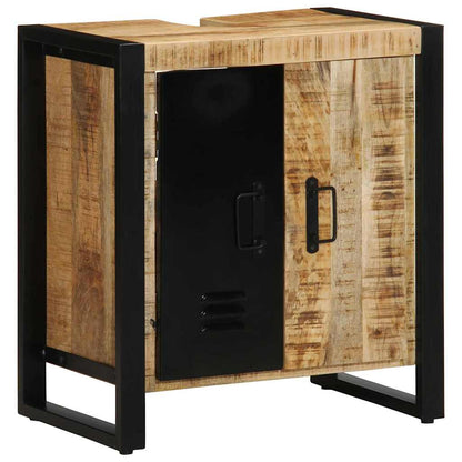 Bathroom Furniture Set 2 pcs Brown and Black Solid Mango Wood