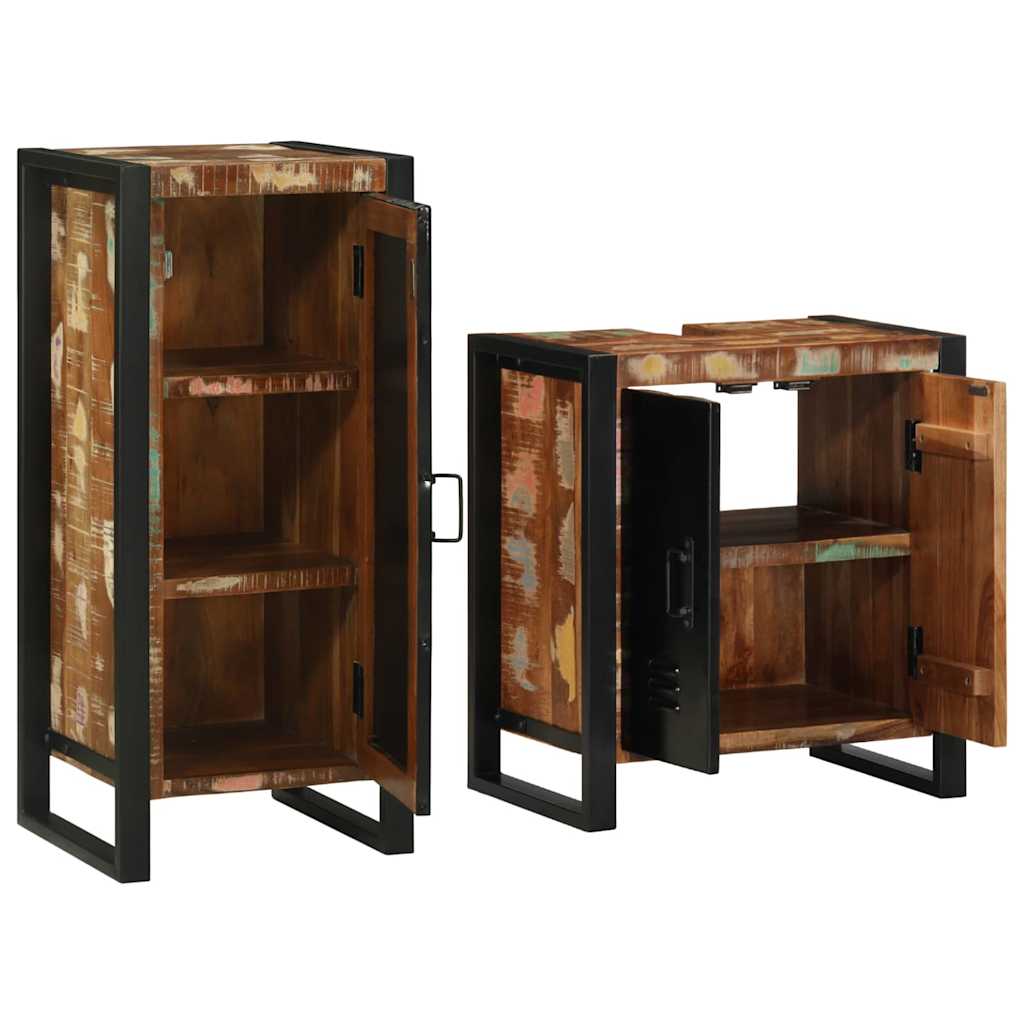 Bathroom Furniture Set with Drawer 2 pcs Solid Reclaim Wood