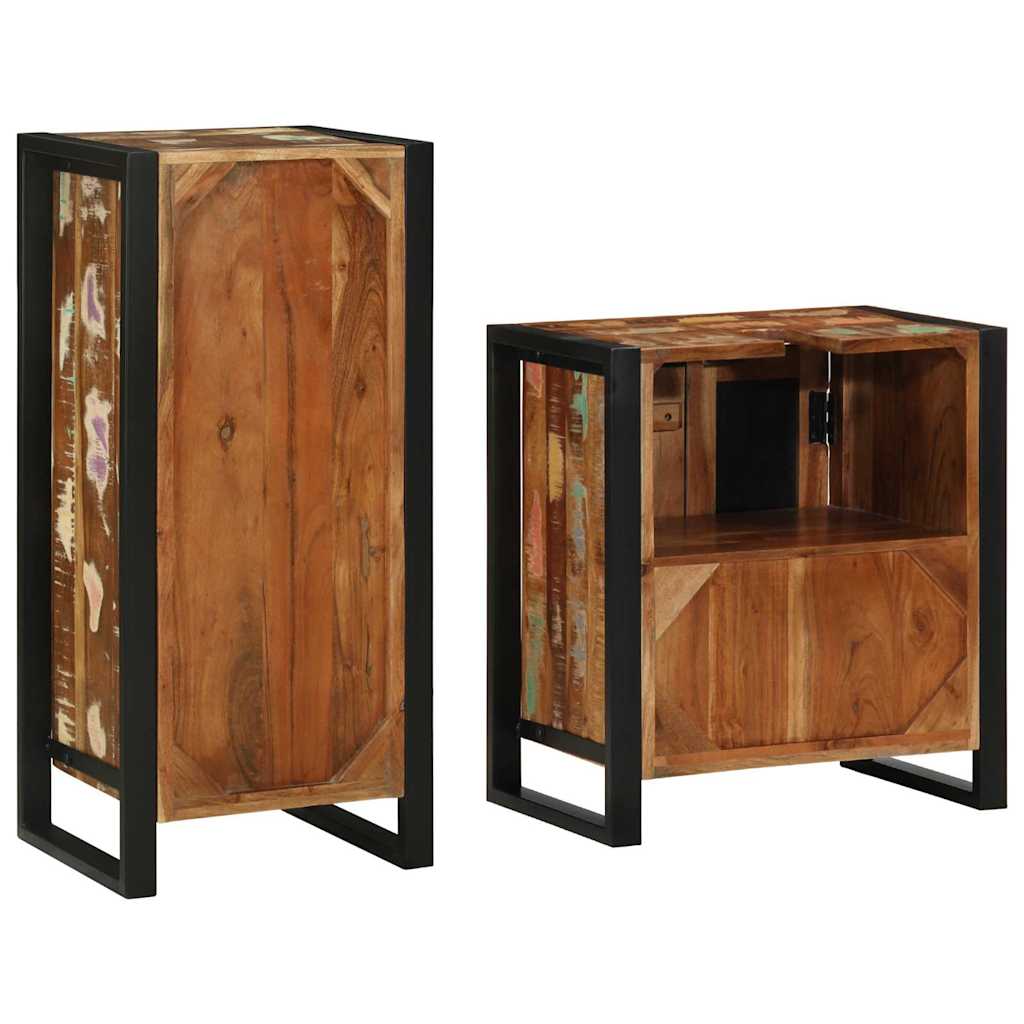 Bathroom Furniture Set with Drawer 2 pcs Solid Reclaim Wood