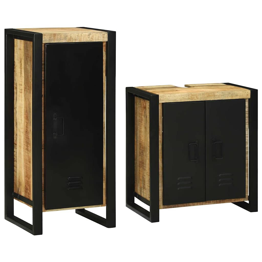 Bathroom Furniture Set with Shelf 2 pcs Brown Soild Mango Wood