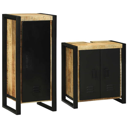 Bathroom Furniture Set with Shelf 2 pcs Brown Soild Mango Wood