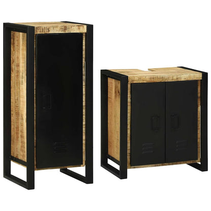 Bathroom Furniture Set with Shelf 2 pcs Brown Soild Mango Wood