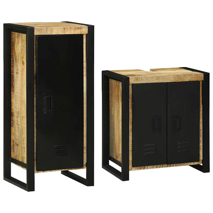 Bathroom Furniture Set with Shelf 2 pcs Brown Soild Mango Wood