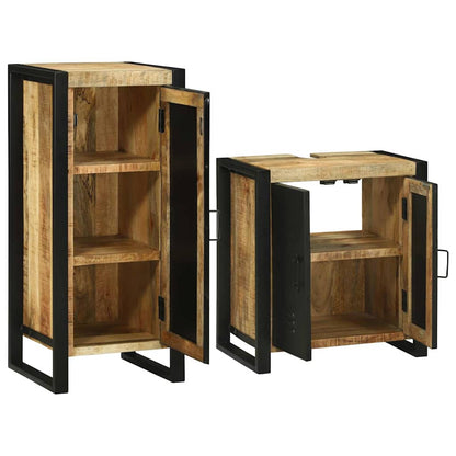 Bathroom Furniture Set with Shelf 2 pcs Brown Soild Mango Wood