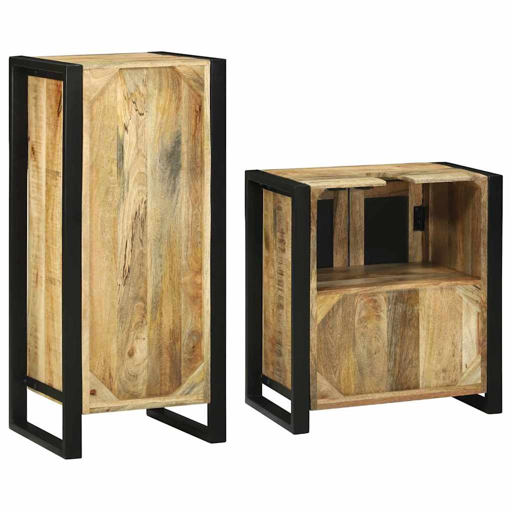 Bathroom Furniture Set with Shelf 2 pcs Brown Soild Mango Wood
