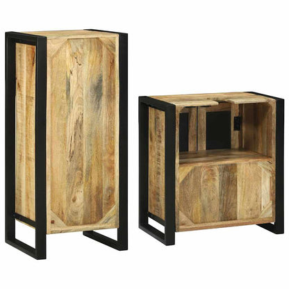Bathroom Furniture Set with Shelf 2 pcs Brown Soild Mango Wood