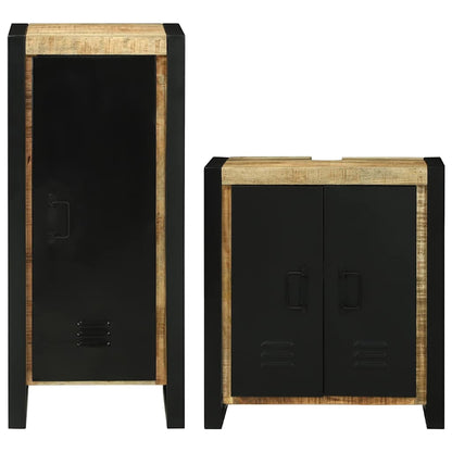 Bathroom Furniture Set with Shelf 2 pcs Brown Soild Mango Wood