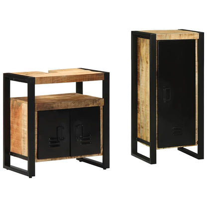 Bathroom Furniture Set 2 pcs Brown and Black Solid Mango Wood