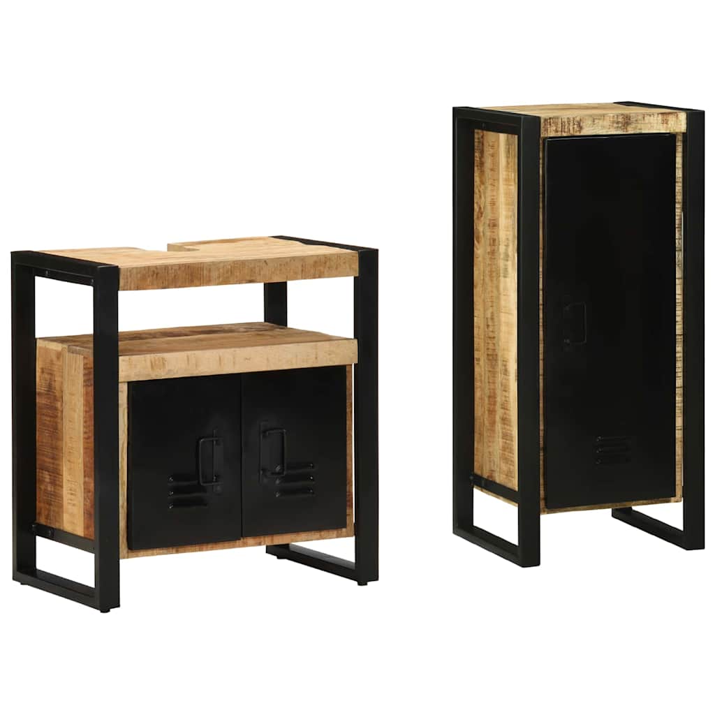 Bathroom Furniture Set 2 pcs Brown and Black Solid Mango Wood