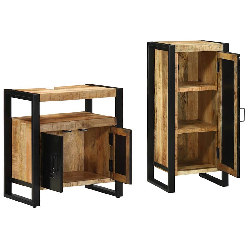 Bathroom Furniture Set 2 pcs Brown and Black Solid Mango Wood