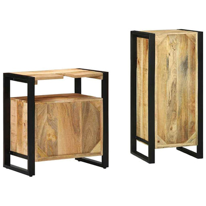 Bathroom Furniture Set 2 pcs Brown and Black Solid Mango Wood