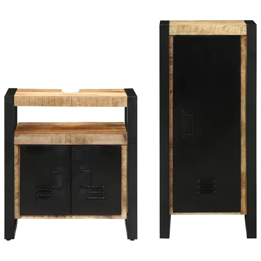 Bathroom Furniture Set 2 pcs Brown and Black Solid Mango Wood