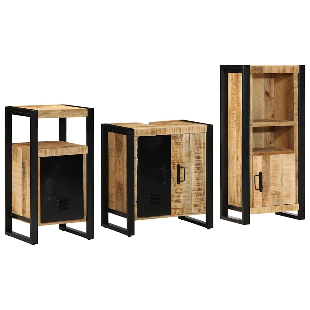 Bathroom Furniture Set 3 pcs Brown and Black Solid Mango Wood