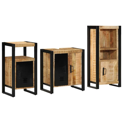 Bathroom Furniture Set 3 pcs Brown and Black Solid Mango Wood