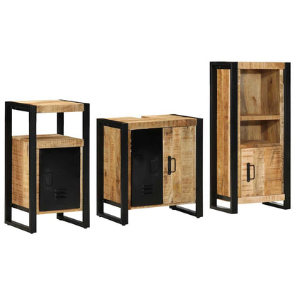 Bathroom Furniture Set 3 pcs Brown and Black Solid Mango Wood
