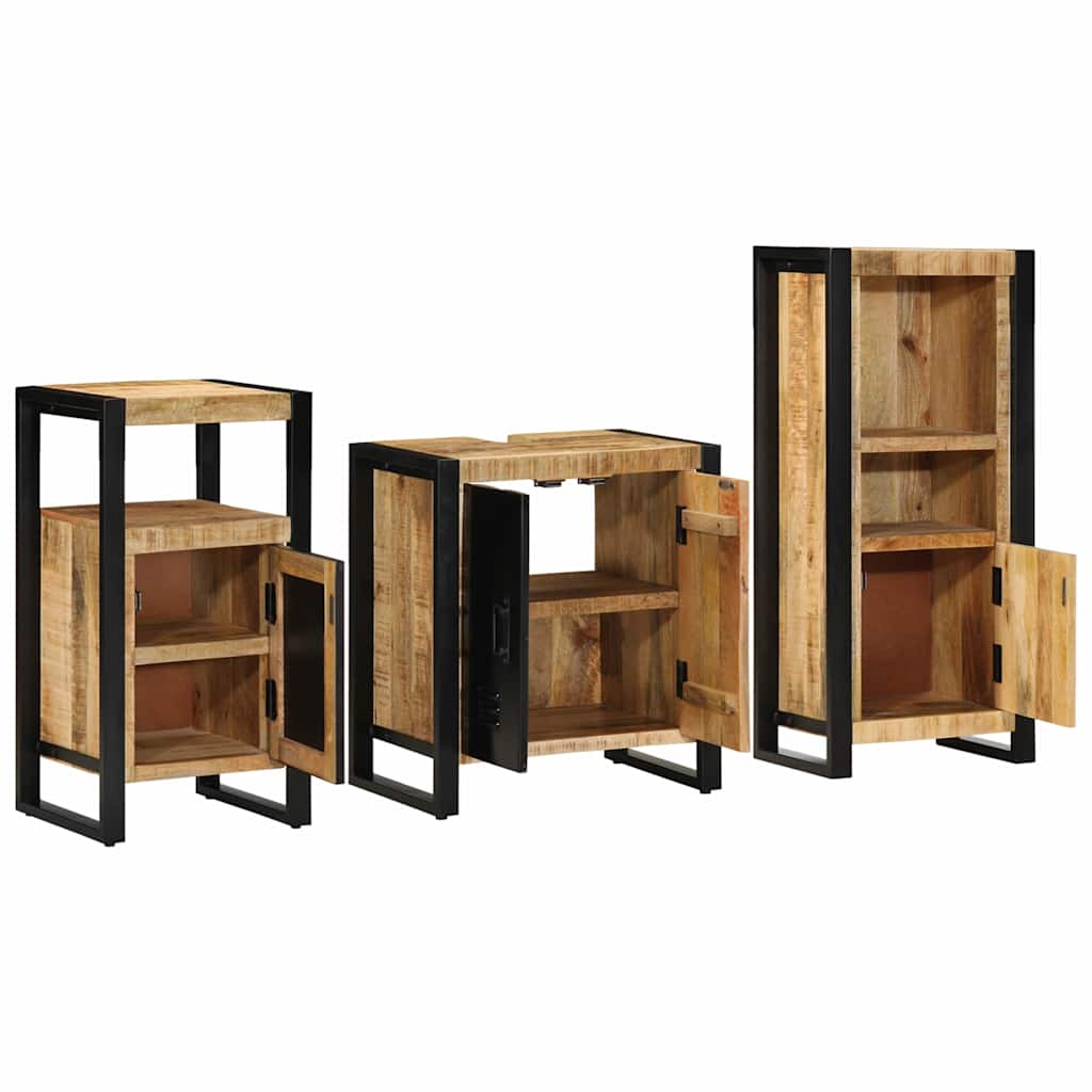 Bathroom Furniture Set 3 pcs Brown and Black Solid Mango Wood