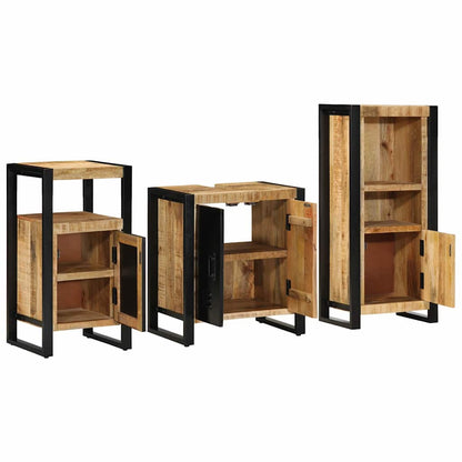 Bathroom Furniture Set 3 pcs Brown and Black Solid Mango Wood