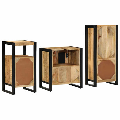Bathroom Furniture Set 3 pcs Brown and Black Solid Mango Wood