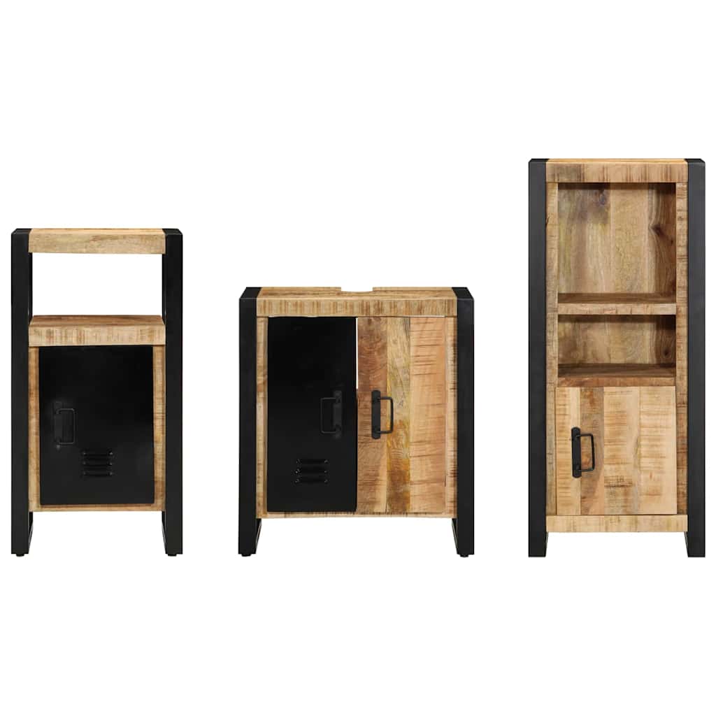 Bathroom Furniture Set 3 pcs Brown and Black Solid Mango Wood