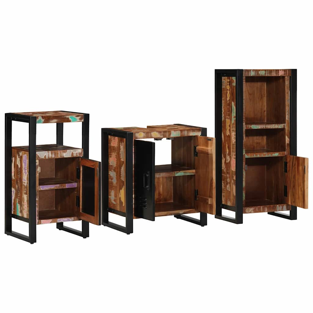 Bathroom Furniture Set with Drawer 3 pcs Solid Reclaim Wood