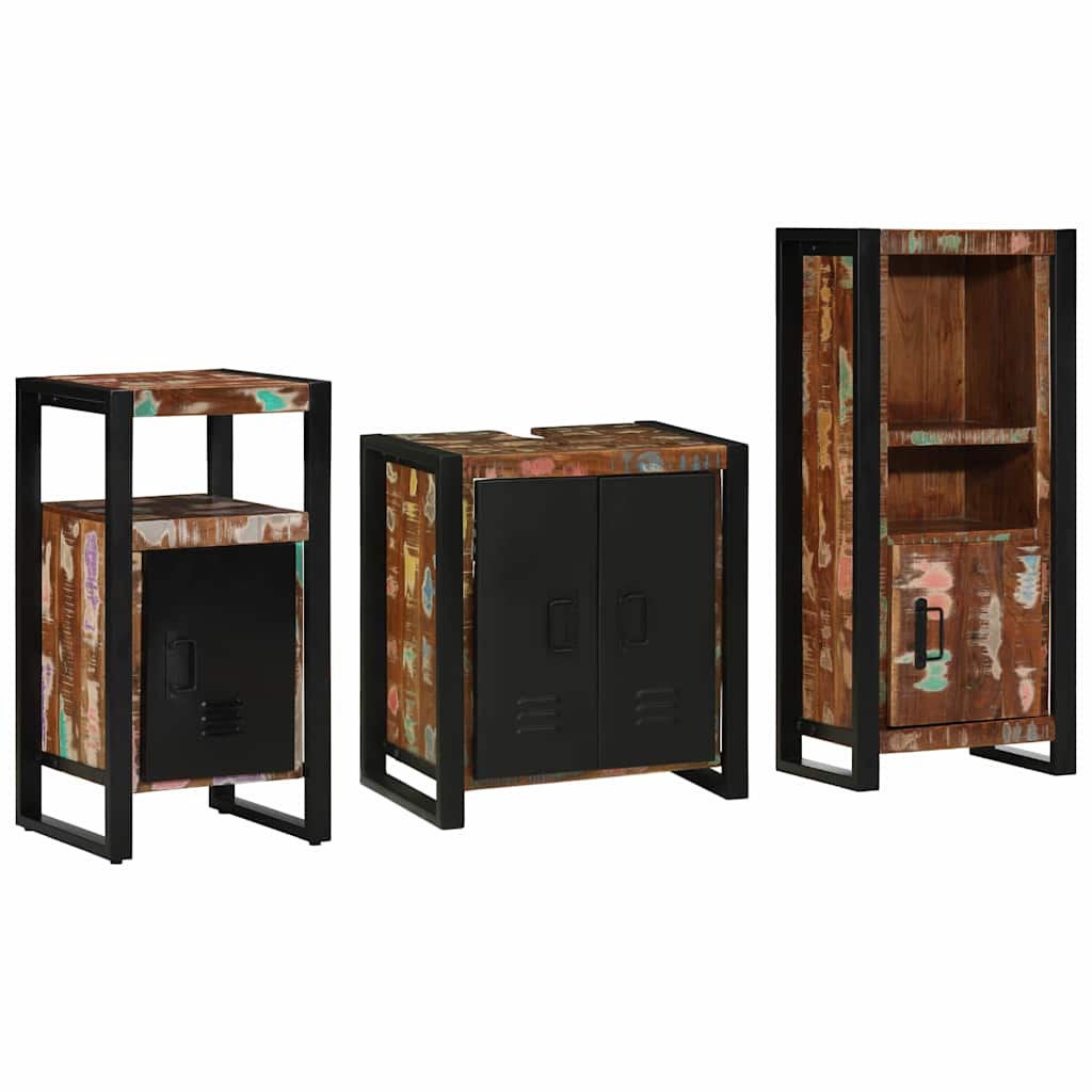Bathroom Furniture Set with Drawer 3 pcs Solid Reclaim Wood