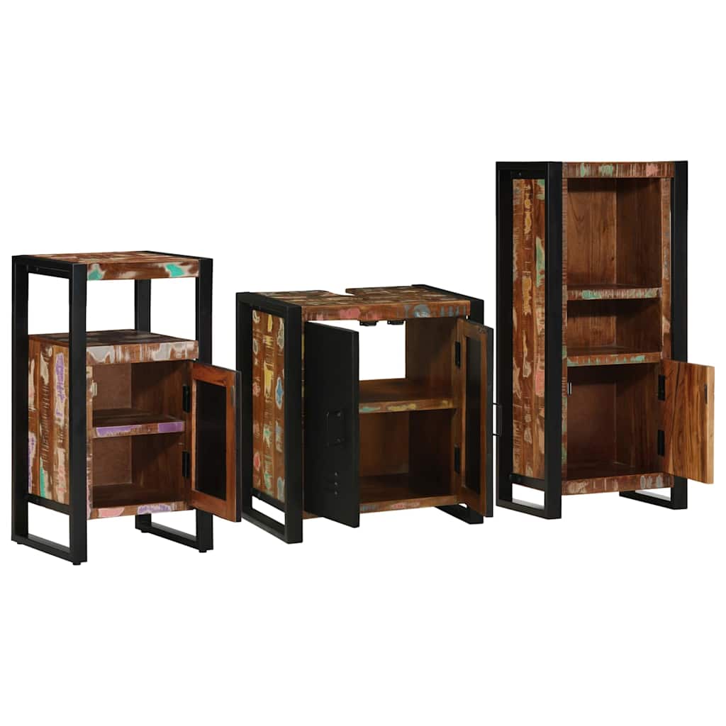 Bathroom Furniture Set with Drawer 3 pcs Solid Reclaim Wood