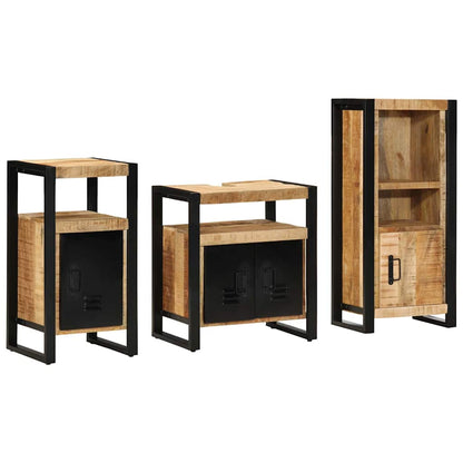 Bathroom Furniture Set 3 pcs Brown and Black Solid Mango Wood