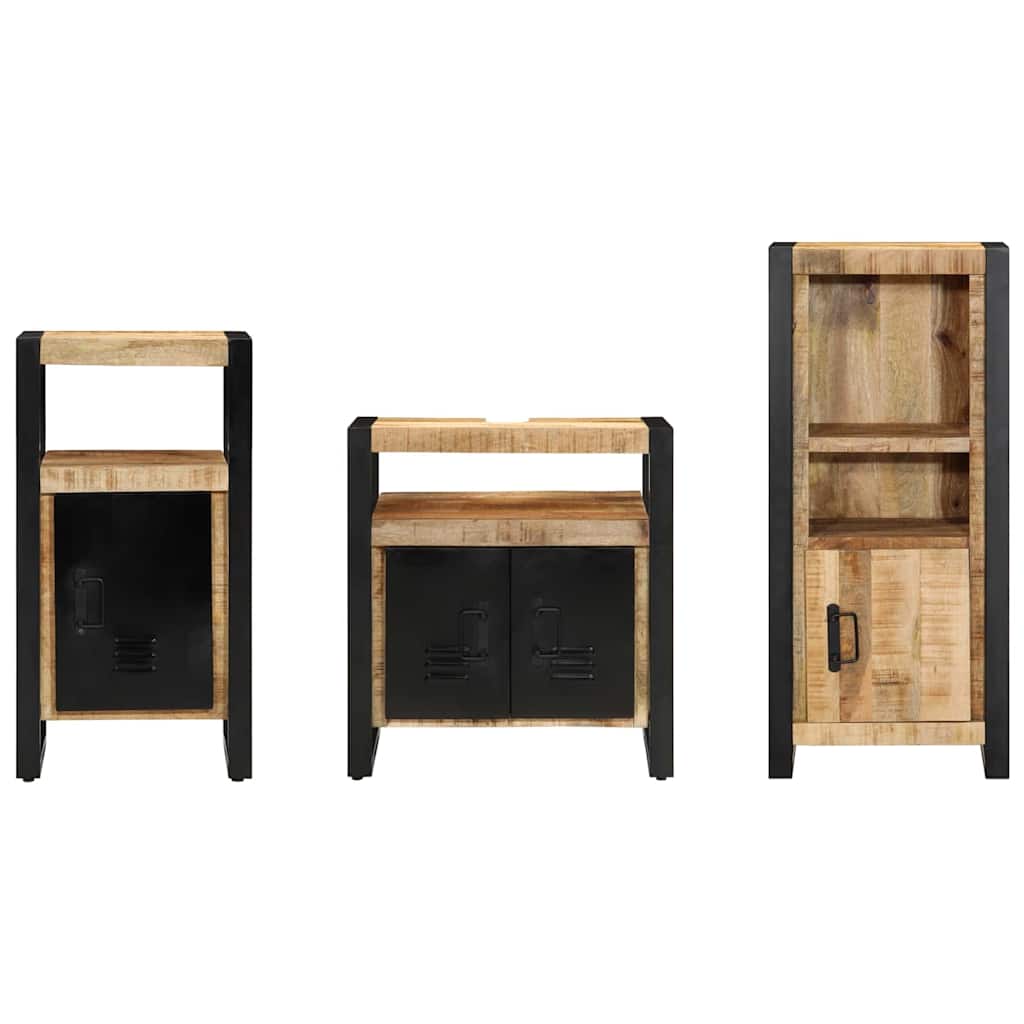 Bathroom Furniture Set 3 pcs Brown and Black Solid Mango Wood