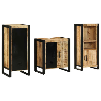 Bathroom Furniture Set 3 pcs Brown and Black Solid Mango Wood
