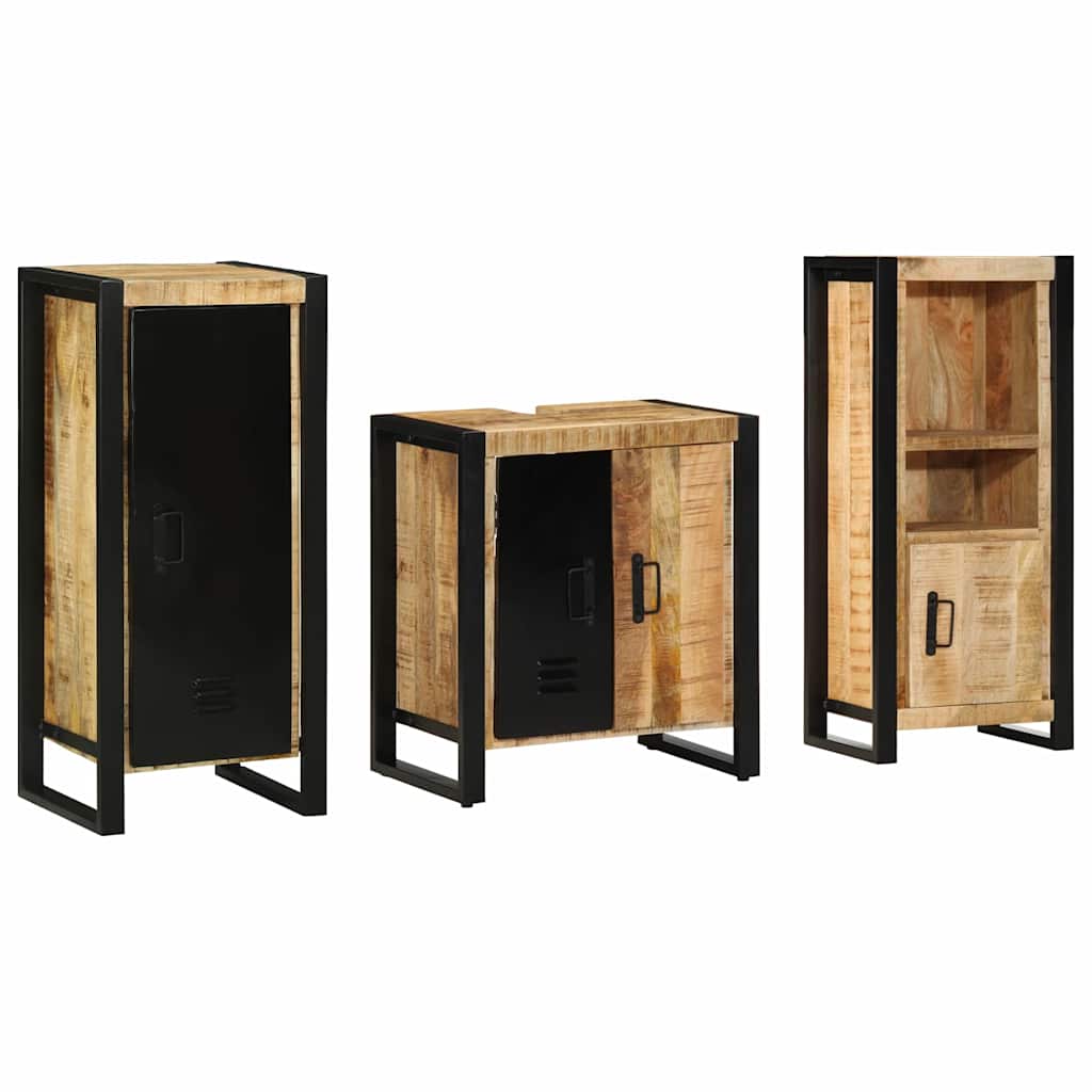 Bathroom Furniture Set 3 pcs Brown and Black Solid Mango Wood