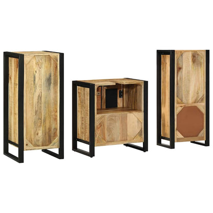 Bathroom Furniture Set 3 pcs Brown and Black Solid Mango Wood