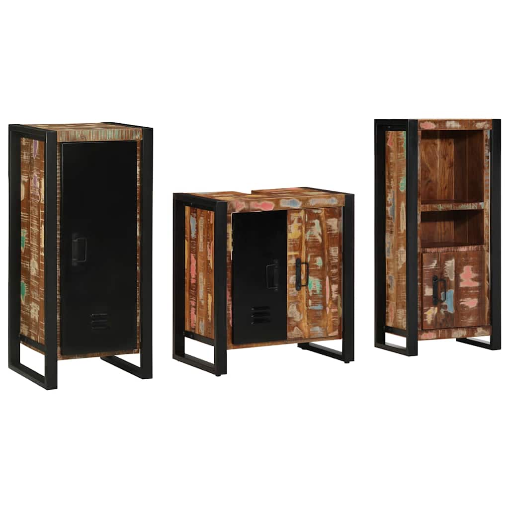 Bathroom Furniture Set with Drawer 3 pcs Solid Reclaim Wood