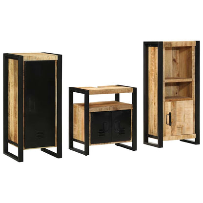 Bathroom Furniture Set 3 pcs Brown and Black Solid Mango Wood