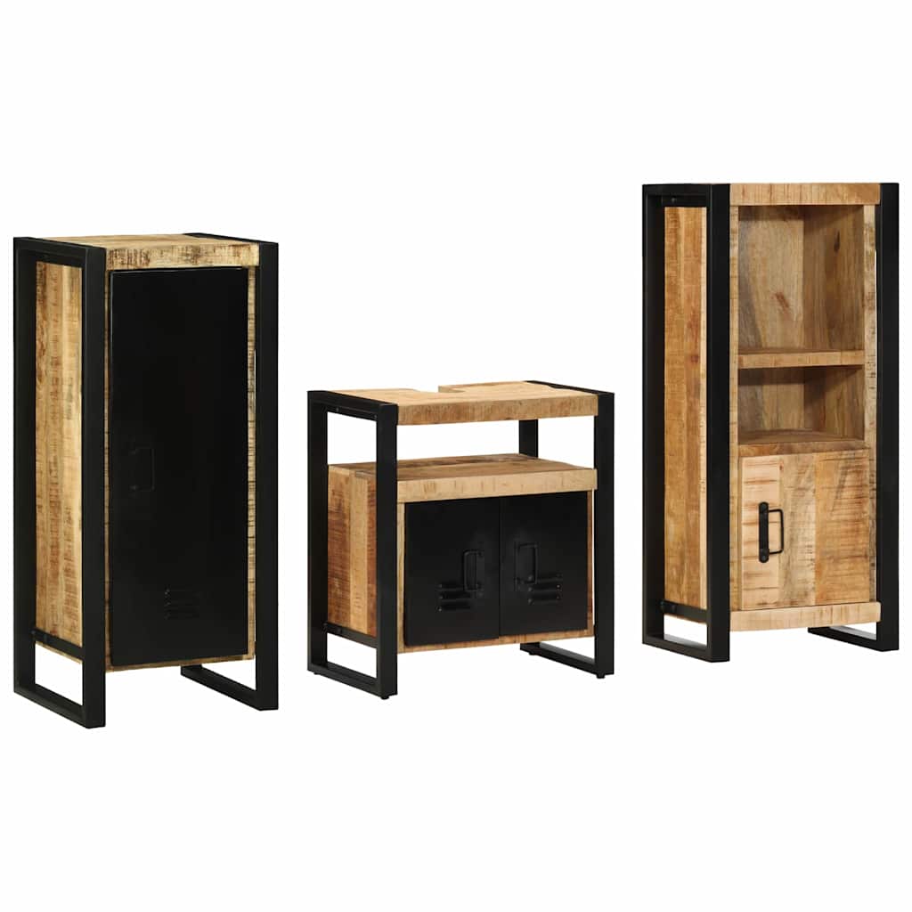 Bathroom Furniture Set 3 pcs Brown and Black Solid Mango Wood